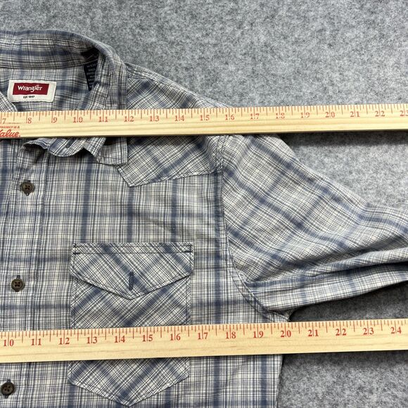 Wrangler Long Sleeve Woven Button Up Shirt Mens Size  Small Plaid Blue Slim Fit - Picture 7 of 15